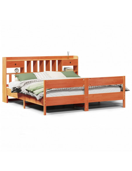 Letto Libreria senza Materasso Marrone Cera 200x200 cm in Pino