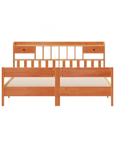 Letto Libreria senza Materasso Marrone Cera 200x200 cm in Pino