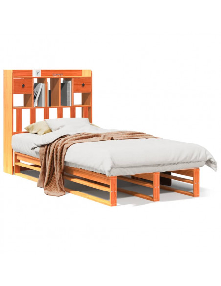 Letto Libreria senza Materasso Marrone Cera 75x190 cm in Pino