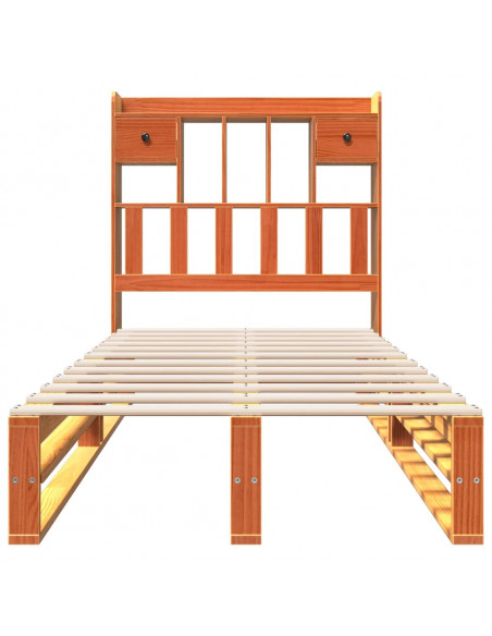Letto Libreria senza Materasso Marrone Cera 75x190 cm in Pino