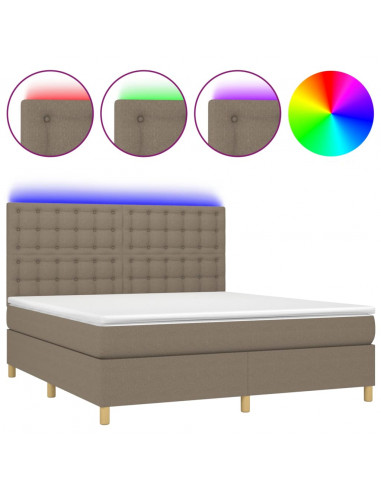 Letto a Molle con Materasso e LED Tortora 180x200 cm in Tessuto