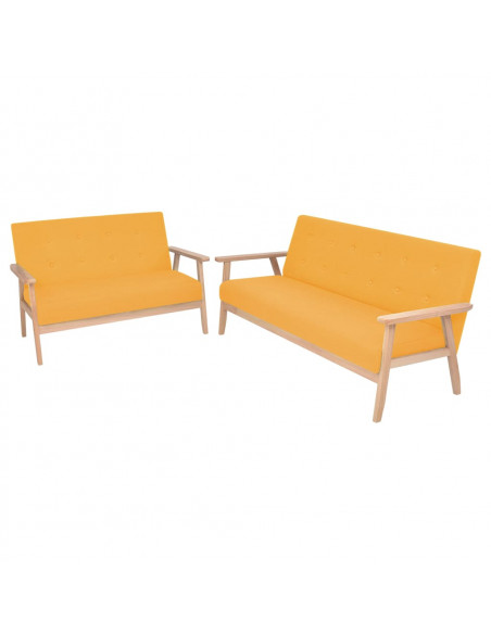 Set di Divani 2 pz in Tessuto Giallo