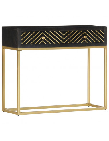 Tavolo Consolle Nero e Oro 90x30x75cm Legno Massello di Mango
