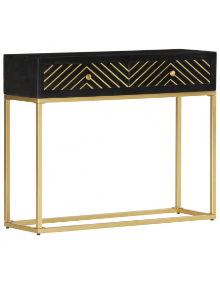Tavolo Consolle Nero e Oro 90x30x75cm Legno Massello di Mango