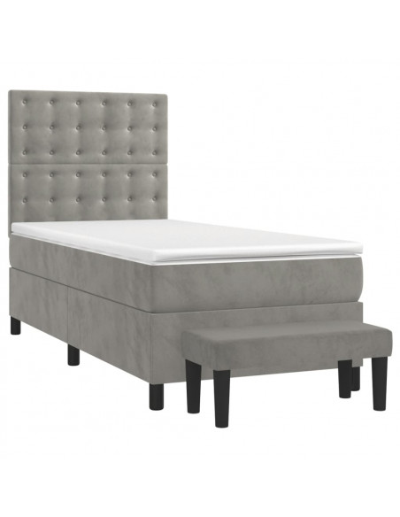 Giroletto a Molle con Materasso Grigio Chiaro 90x190 cm Velluto