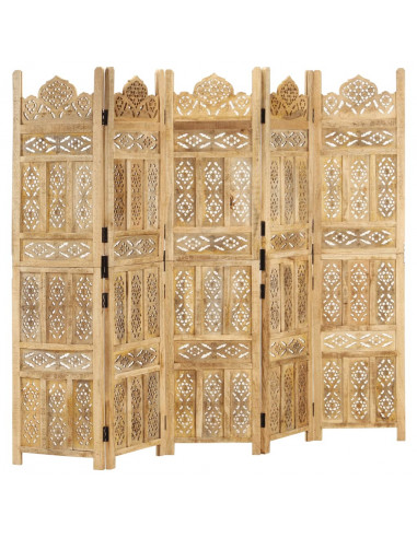 Divisorio a 5 Pannelli Intagliato 200x165cm Massello di Mango