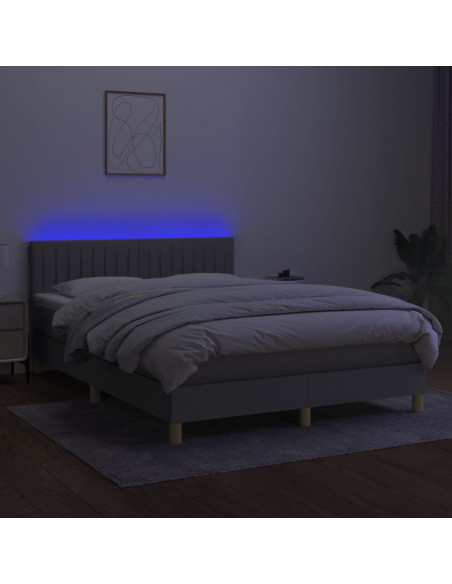 Letto a Molle Materasso e LED Grigio Chiaro 140x200 cm Tessuto