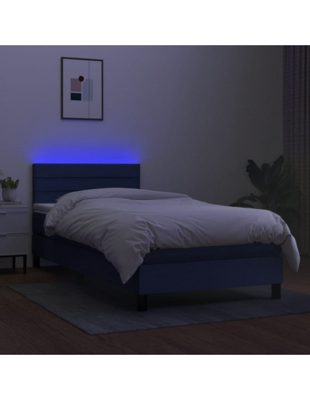Letto a Molle con Materasso e LED Blu 80x200 cm in Tessuto