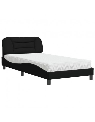 Letto con Materasso Nero 100x200 cm in Tessuto