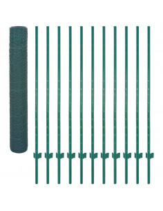 Rete per Recinzione con Pali in Acciaio 25x2 m Verde 2