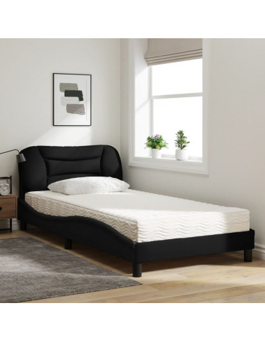 Letto con Materasso Nero 100x200 cm in Tessuto