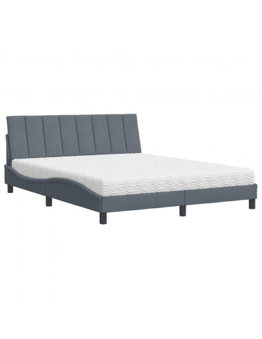 Letto con Materasso Grigio Scuro 160x200 cm in Velluto