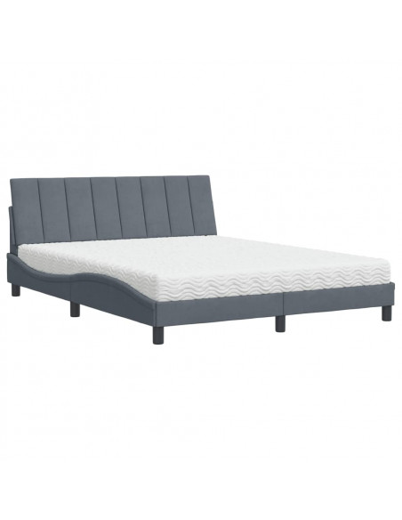 Letto con Materasso Grigio Scuro 160x200 cm in Velluto