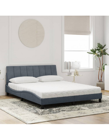 Letto con Materasso Grigio Scuro 160x200 cm in Velluto