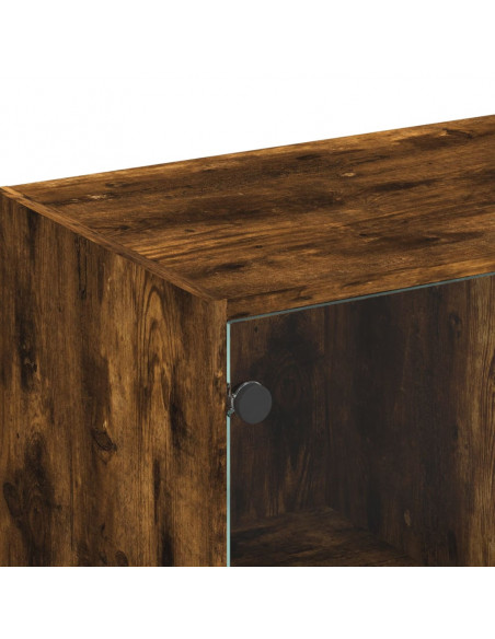 Mobile Porta TV con Ante in Vetro Rovere Fumo 102x37x42 cm