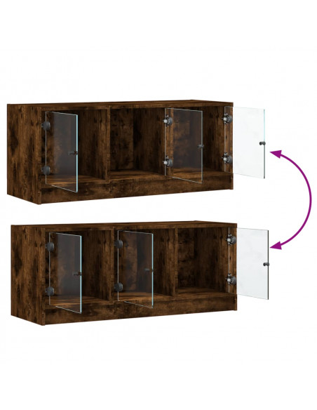 Mobile Porta TV con Ante in Vetro Rovere Fumo 102x37x42 cm