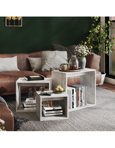 Tavolini Impilabili 3 pz Grigio Cemento in Truciolato