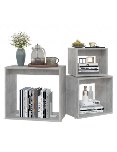 Tavolini Impilabili 3 pz Grigio Cemento in Truciolato