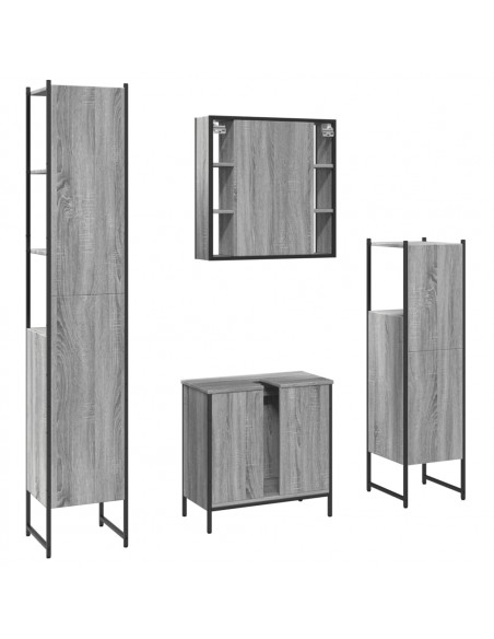 Set Mobili da Bagno 4 pz Grigio Sonoma in Legno Multistrato