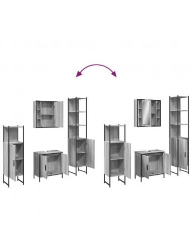 Set Mobili da Bagno 4 pz Grigio Sonoma in Legno Multistrato