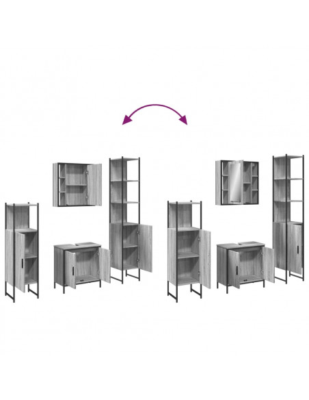 Set Mobili da Bagno 4 pz Grigio Sonoma in Legno Multistrato