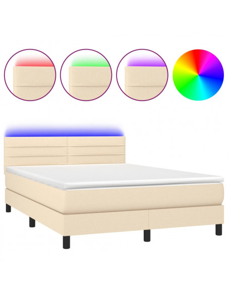 Letto a Molle con Materasso e LED Crema 140x190 cm in Tessuto