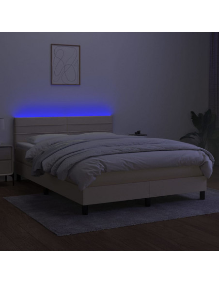 Letto a Molle con Materasso e LED Crema 140x190 cm in Tessuto