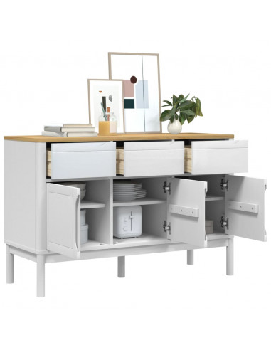 Credenza FLORO Bianca 114x43x74 cm in Legno Massello di Pino