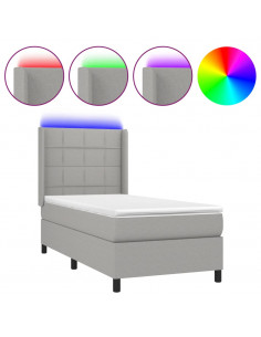 Letto a Molle Materasso e LED Grigio Chiaro 80x200 cm Tessuto 2