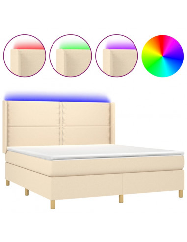 Letto a Molle con Materasso e LED Crema 180x200 cm in Tessuto