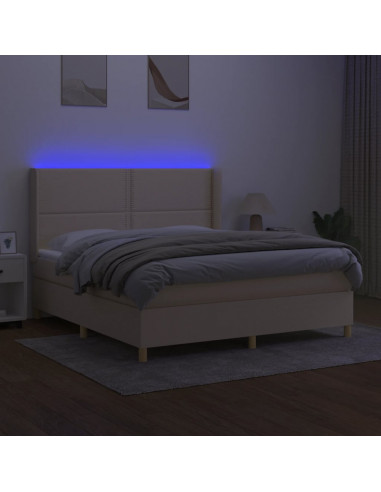 Letto a Molle con Materasso e LED Crema 180x200 cm in Tessuto