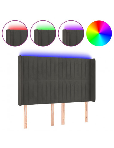 Testiera a LED Grigio Scuro 147x16x118/128cm in Velluto