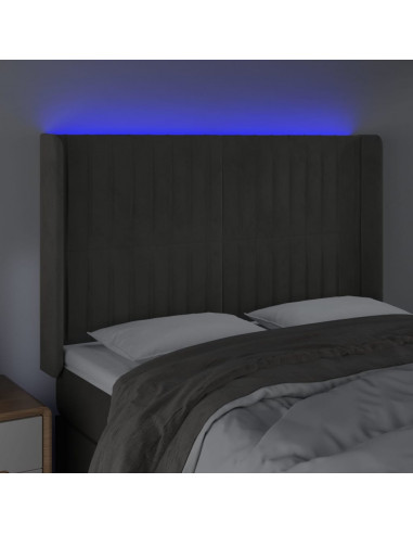 Testiera a LED Grigio Scuro 147x16x118/128cm in Velluto