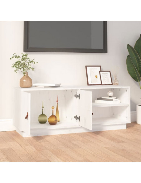 Mobile Porta TV Bianco 105x34x40 cm in Legno Massello di Pino