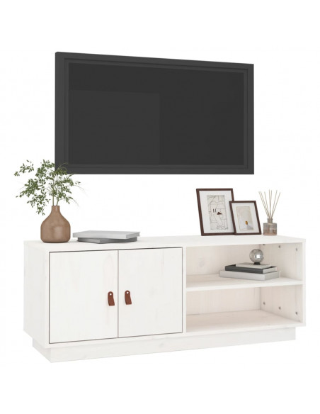 Mobile Porta TV Bianco 105x34x40 cm in Legno Massello di Pino