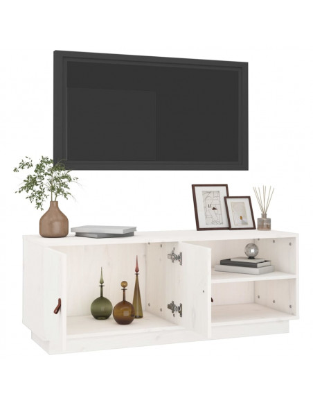 Mobile Porta TV Bianco 105x34x40 cm in Legno Massello di Pino