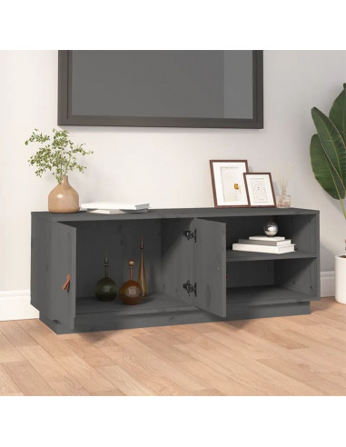 Mobile Porta TV Grigio 105x34x40 cm in Legno Massello di Pino