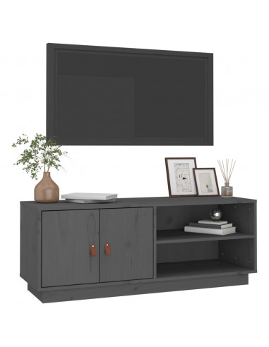 Mobile Porta TV Grigio 105x34x40 cm in Legno Massello di Pino