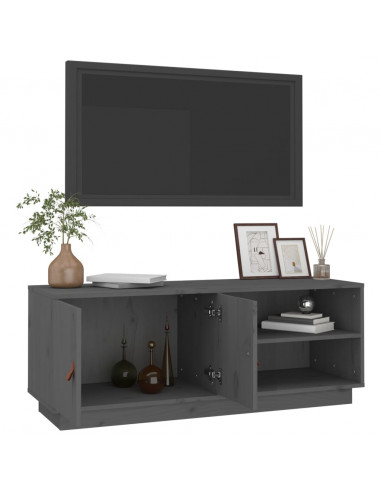 Mobile Porta TV Grigio 105x34x40 cm in Legno Massello di Pino