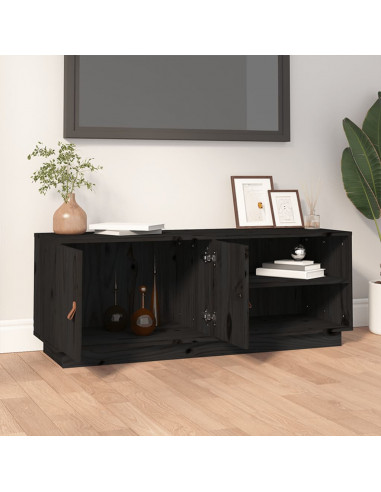 Mobile Porta TV Nero 105x34x40 cm in Legno Massello di Pino