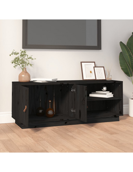 Mobile Porta TV Nero 105x34x40 cm in Legno Massello di Pino