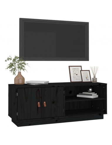 Mobile Porta TV Nero 105x34x40 cm in Legno Massello di Pino