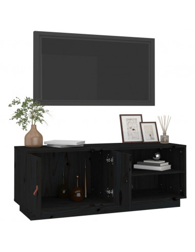 Mobile Porta TV Nero 105x34x40 cm in Legno Massello di Pino