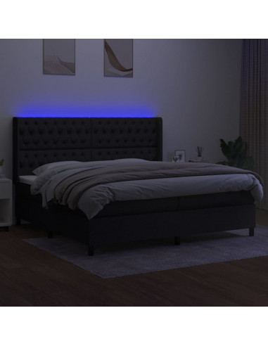 Letto a Molle Materasso e LED Nero 200x200cm in Tessuto