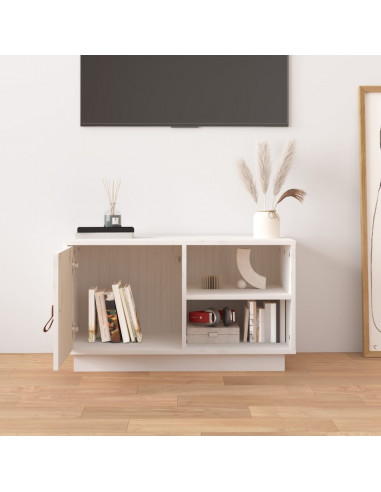 Mobile Porta TV Bianco 70x34x40 cm in Legno Massello di Pino