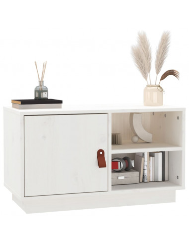 Mobile Porta TV Bianco 70x34x40 cm in Legno Massello di Pino