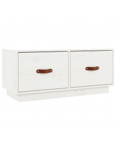 Mobile Porta TV Bianco 80x34x35 cm in Legno Massello di Pino 2