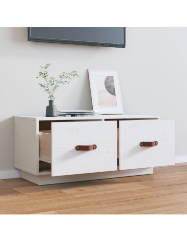 Mobile Porta TV Bianco 80x34x35 cm in Legno Massello di Pino