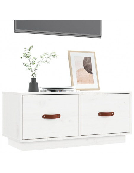 Mobile Porta TV Bianco 80x34x35 cm in Legno Massello di Pino