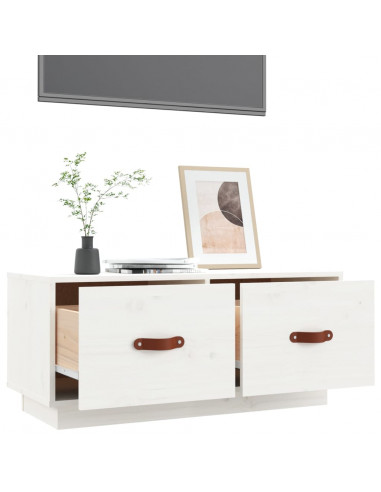 Mobile Porta TV Bianco 80x34x35 cm in Legno Massello di Pino